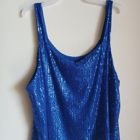 Women Sparkly Sequin Tank Top Royal Blue 2XL - Picture 5 of 9